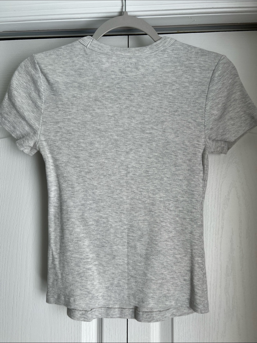 Old Navy Light Heather Gray Ribbed Short Sleeve Snug T-Shirt (S Tall) - Picture 4 of 8